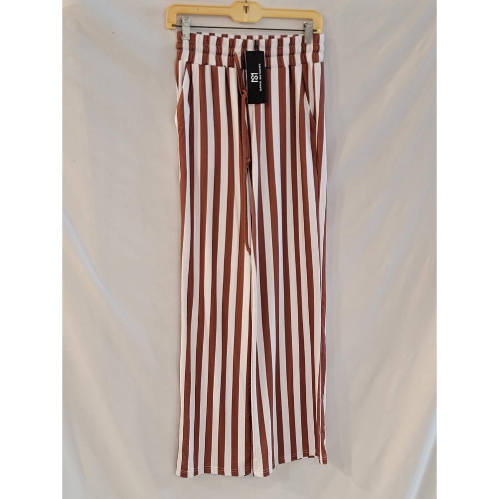 Sarin Mathews Orange/Brown White Striped Wide Leg Palazzo Pants Small NWT